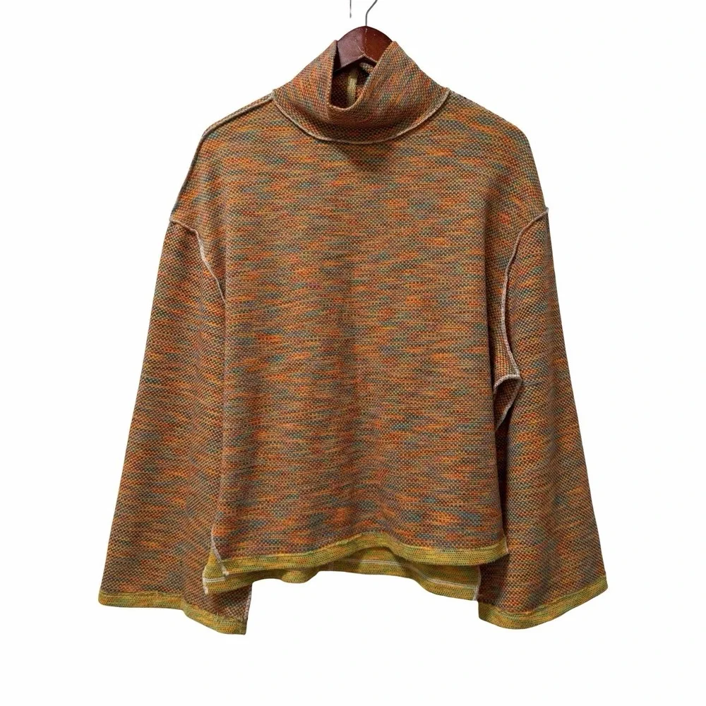 Free People Sunny Days Bell Sleeve Boxy Turtleneck Sweater Size M Boho Hippie